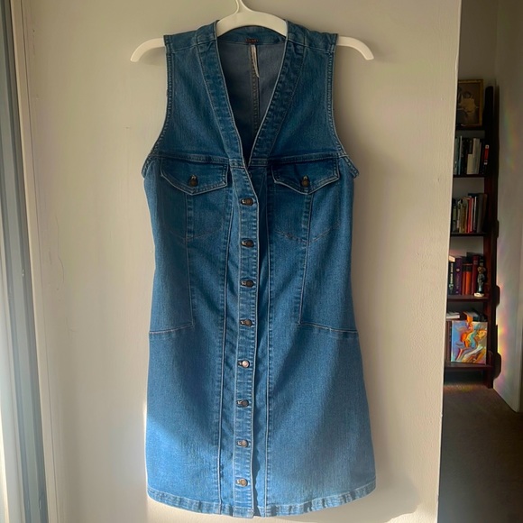 Free People Dresses & Skirts - Free People Sleeveless Denim Dress Midi Size 4, Basic Casual Jean Light Blue